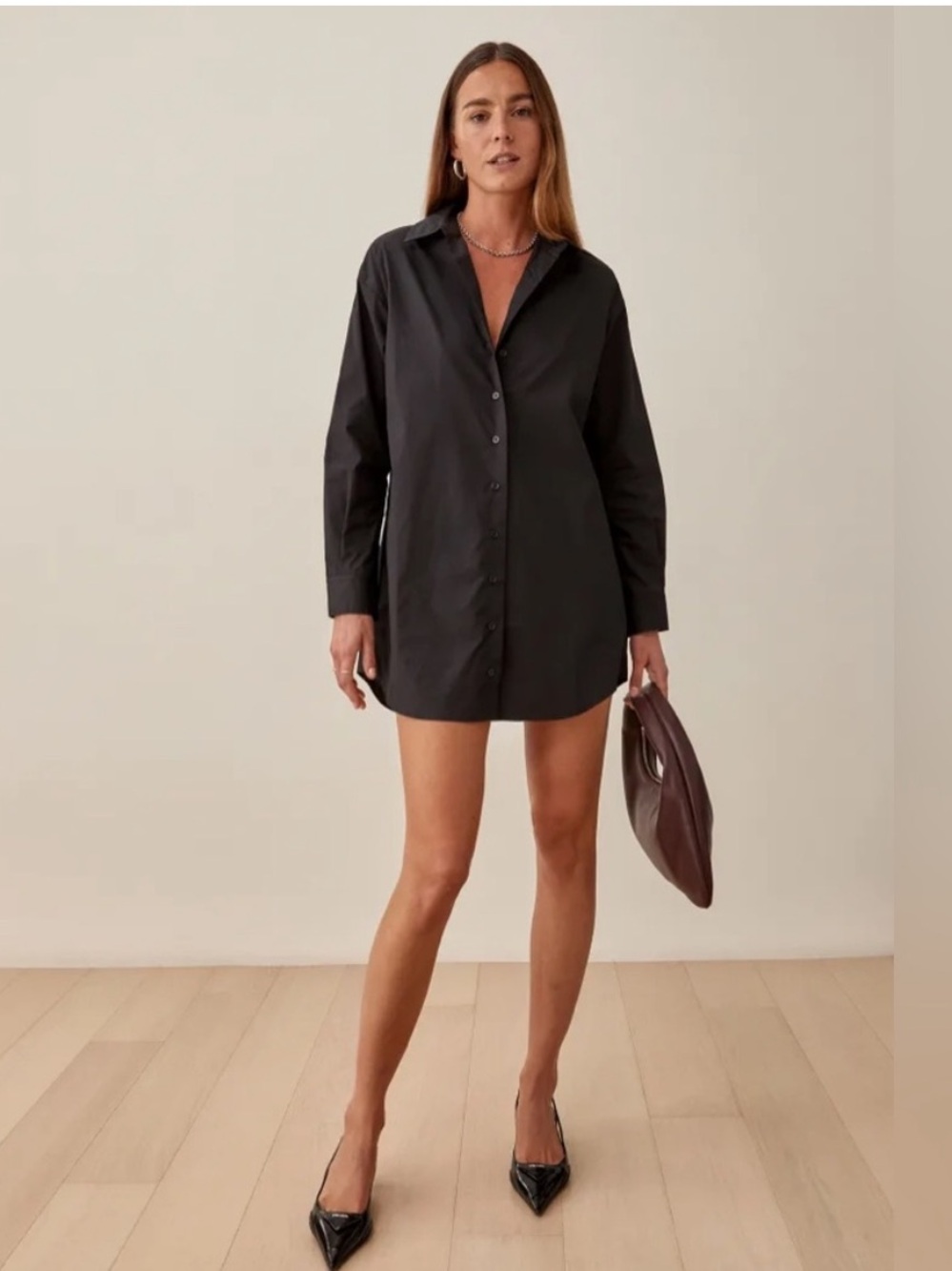 Reformation Black Button-Front Cotton Shirtdress Women’s XS